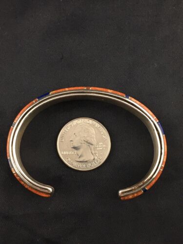 Native American Spiny Oyster & Lapis Inlay Bracelet | Navajo Sterling Silver | 4544