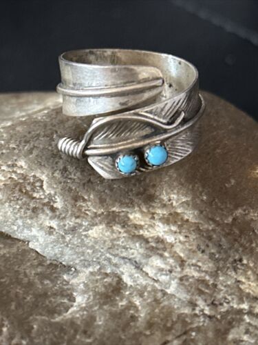 Navajo Blue Kingman Turquoise Feather Ring | Authentic Native American Sterling Silver | Multi-Stone | Sz 9 | 14793