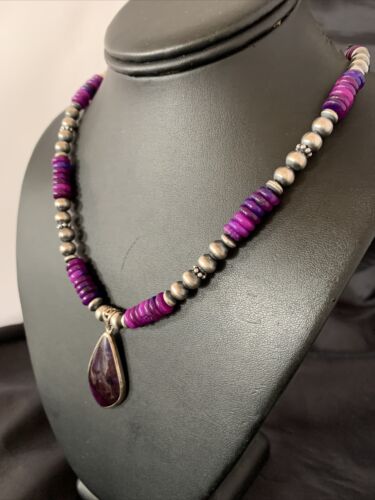 Navajo Purple Sugilite Pendant Necklace | Sterling Silver Pearls | Authentic Native American Handmade | 10330