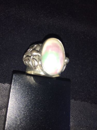 Southwestern Navajo White Mabe Pearl Ring | Sterling Silver | Sz 8 | Authentic Native American Handmade | 1724