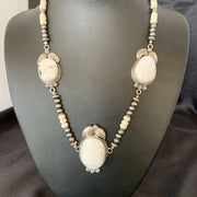 Navajo Pearls White Buffalo Turquoise Necklace Pendant | Sterling Silver | Authentic Native American Handmade | 10804