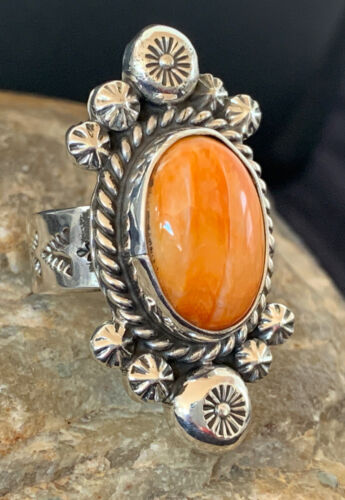 Southwestern Women's Sterling Silver Orange Spiny Oyster Ring | Sz 6 | 00457
