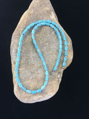 Native American Blue Turquoise Tube Necklace | Sterling Silver | 20" | 10009