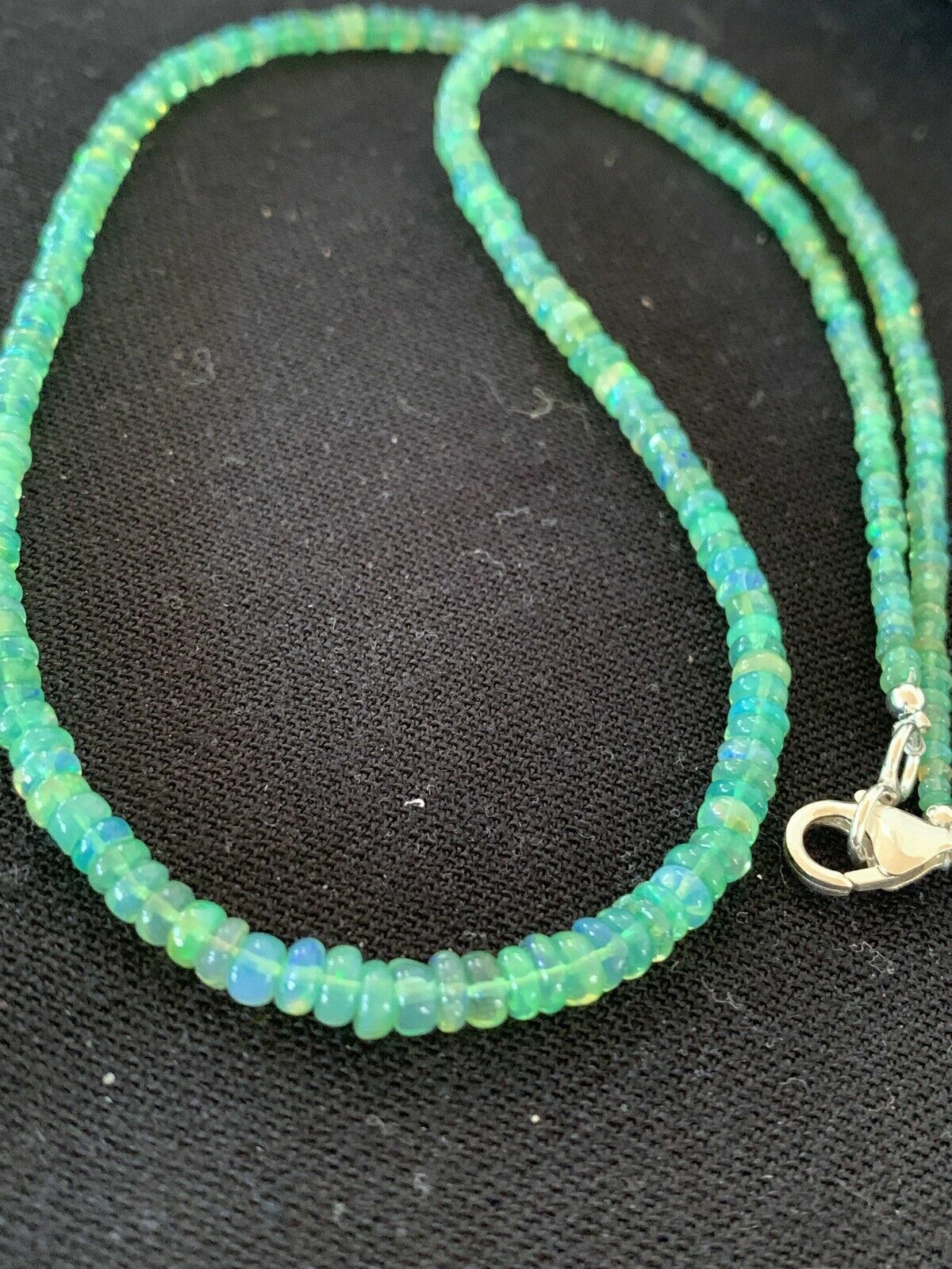 Southwestern Women's Necklace | Sterling Silver | Green Fire Faux Opal Beads | 18" | 00182