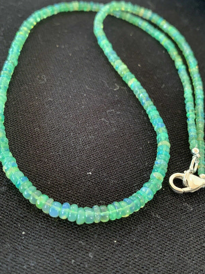 Southwestern Women's Necklace | Sterling Silver | Green Fire Faux Opal Beads | 18" | 00182