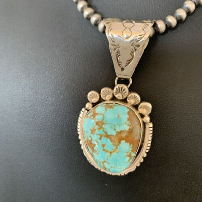 Men's Navajo Sterling Silver Necklace Pendant Earrings | Blue #8 Turquoise | Authentic Native American Handmade | 2110 - Masha USA