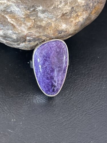 Men's Navajo Purple Charoite Ring | Sterling Silver | Sz 8 Adjustable | Authentic Native American Handmade | 10574