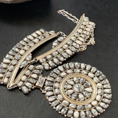 Navajo White Buffalo Turquoise Necklace | Sterling Silver | Authentic Native American Handmade | 2115
