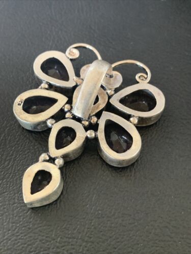 Navajo Dragonfly Pendant | Faceted Amethyst Gems Cluster | Authentic Native American Sterling Silver | Multi-Stone | 2.2" | 12738