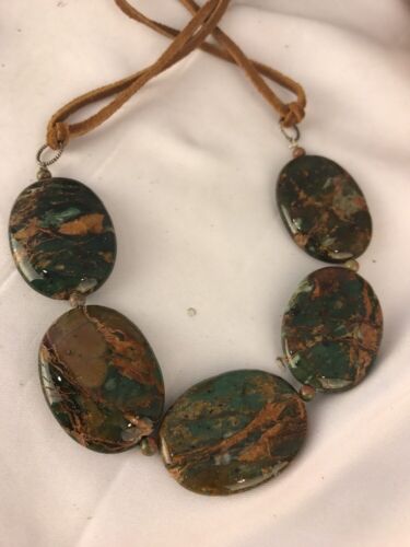 Native Green Turquoise Sterling Silver Necklace Leather Cords Bracelet