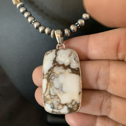 Navajo Wild Horse Turquoise Necklace Pendant | Sterling Silver | 20" | Authentic Native American Handmade | 13862