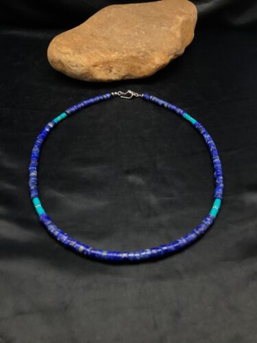 Navajo Lapis & Turquoise Beads Necklace | Sterling Silver | 19" | Authentic Native American Handmade | 3218