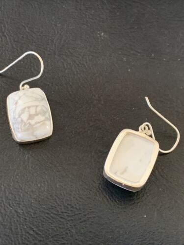 Navajo Sterling Silver White Howlite Black Dangle Rectangle Earrings | 0.75" | 12070