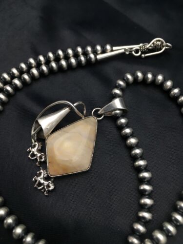 Navajo White Stone Necklace and Pendant Set | Sterling Silver | Authentic Native American Handmade | 2" | 2782