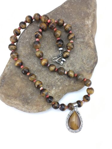 Native American Tiger's Eye Spiny Oyster Necklace | Sterling Silver | 20" | 1155