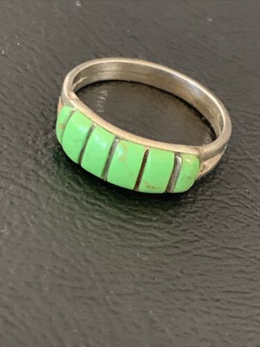 Navajo Green Gaspeite Inlay Ring | Sterling Silver | Sz 7 | Authentic Native American Handmade | 12463