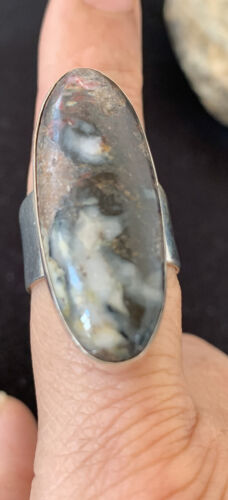 Navajo Men's White Black Cinnabrite Ring | Sterling Silver | Sz 8.5 | Authentic Native American Handmade | 01552