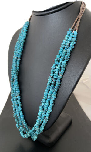 Navajo Kingman Turquoise 3 Strand Necklace | Sterling Silver | Authentic Native American Handmade | 1160