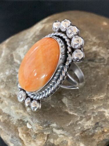 Native American Orange Spiny Oyster Navajo Ring | Sterling Silver | Sz 9 | 13280