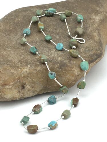 Liquid Silver Heishi Turquoise Bead Necklace | 20" | Authentic Native American Handmade | 1091