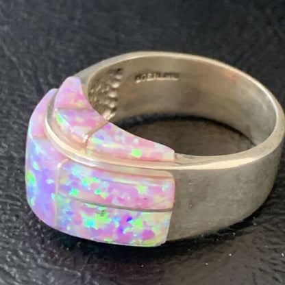 Navajo Pink Opal Inlay Band Ring | Sz 9 | Authentic Native American Handmade | 12406
