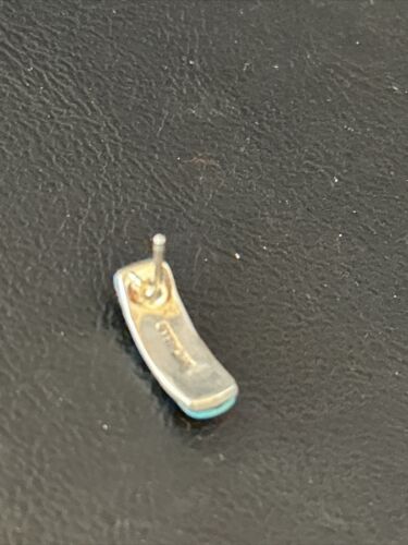 Navajo Blue Turquoise Inlay Earrings | Sterling Silver | 1" | Authentic Native American Handmade | 14777