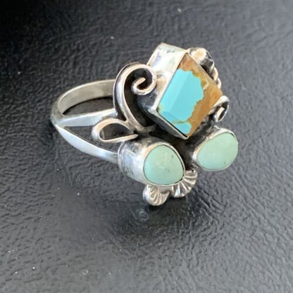 Navajo Men's Sterling Silver Ring | Blue Turquoise #8 Multi-Stone | Sz 10 | Native American Handmade | 2167