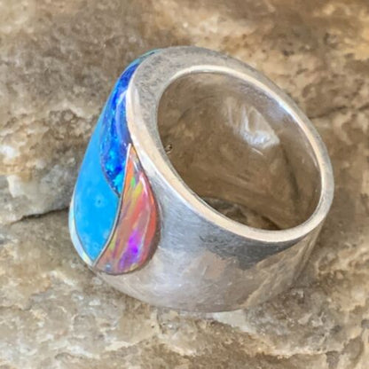 Navajo Blue Turquoise Opal Inlay Pinky Ring | Sz 6 | Authentic Native American Handmade | 12856