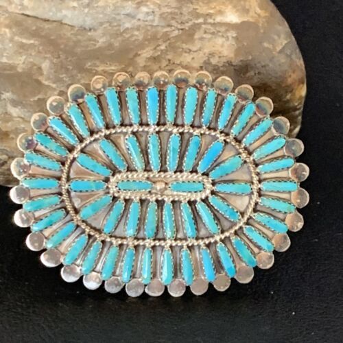 Navajo Blue Turquoise Needle Point Sterling Silver Pin Pendant | Native American Jewelry | 12802