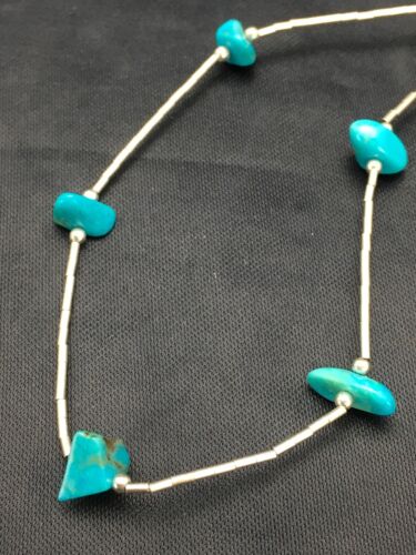 Children's Sterling Silver Liquid Necklace | Turquoise Nugget | 14" | 2931