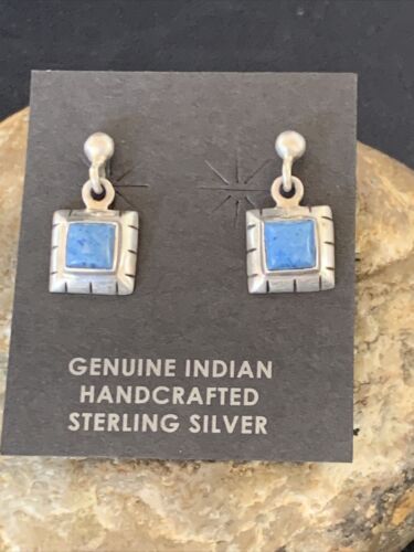 Denim Lapis Lazuli Dangle Post Earrings | Sterling Silver | 0.50" | 12712