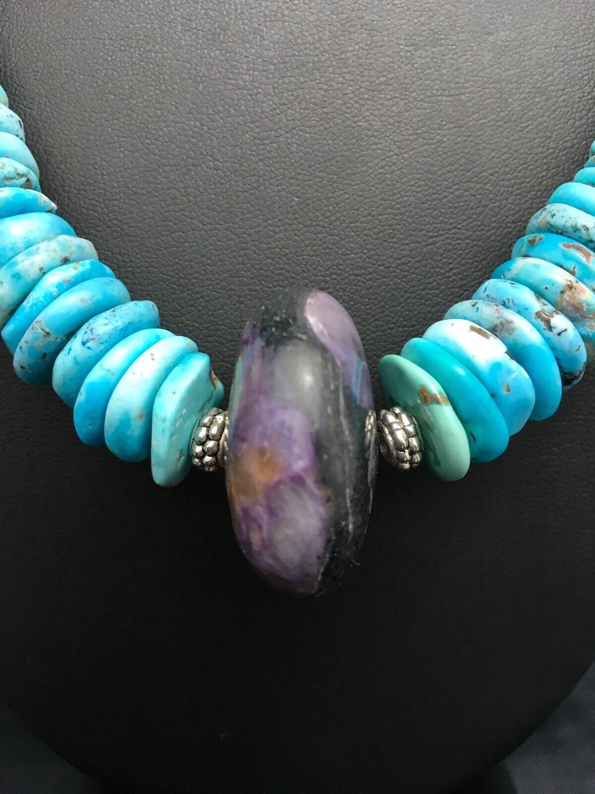 Navajo Sugilite & Turquoise Pendant Necklace | Sterling Silver | Authentic Native American Handmade | 21" | 3086