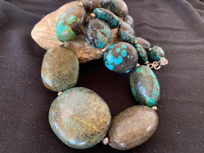 Navajo Graduated Sterling Silver Natural Blue Nugget Turquoise Necklace | Authentic Native American | 23" | 621