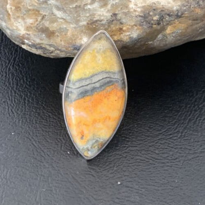 Navajo Bumble Bee Jasper Ring | Sterling Silver | Sz 8 Adjustable | Authentic Native American Handmade | 11537