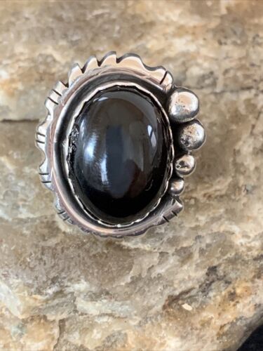 Native American Men's Navajo Black Onyx Ring | Sterling Silver | Sz 8 | 1081