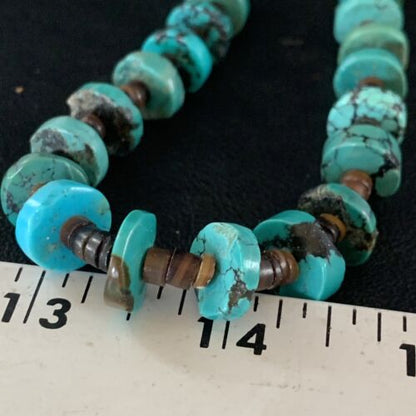 Native American Navajo Turquoise Shell Heishi Bead Necklace | Sterling Silver | 30" | 00762
