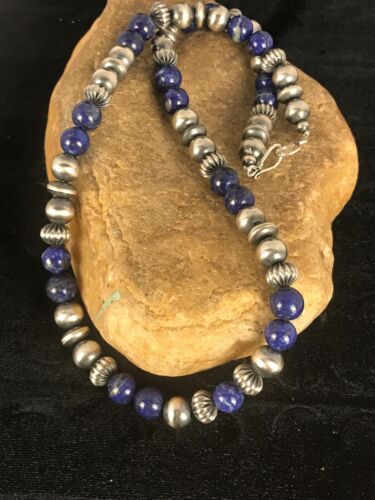 Native American Men's Lapis Necklace | Navajo Sterling Silver | 22" | 8531