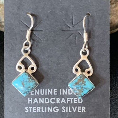 Navajo Blue Turquoise Dangle Earrings | Sterling Silver | 0.5" | Authentic Native American Handmade | 12748