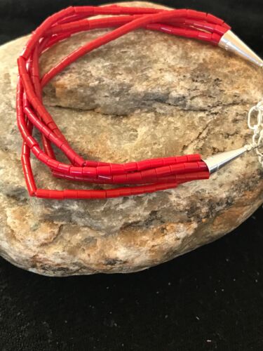 Navajo Red Stabilized Coral Liquid Heishi Sterling Bracelet | 5-Strand | 7" | 13607