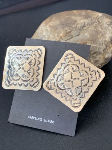 Southwestern Women's Navajo Stamped Earrings | Sterling Silver | Authentic Native American Handmade | 1674