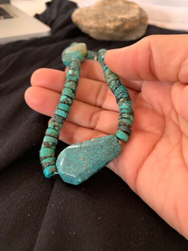 Navajo Turquoise Nugget Heishi Bead Necklace | Sterling Silver | Authentic Native American Handmade | 21" | 4654