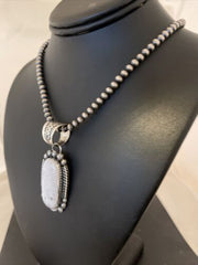 Men's White Buffalo Turquoise Pendant | Navajo Pearl Sterling Silver Necklace | Authentic Native American Handmade | 1072