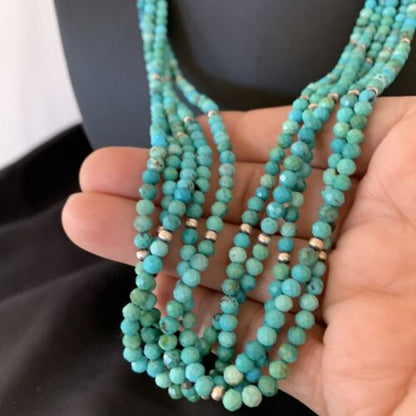 Navajo Sterling Silver Heishi Blue Turquoise Bead Necklace | 22" | Authentic Native American Handmade | 10921