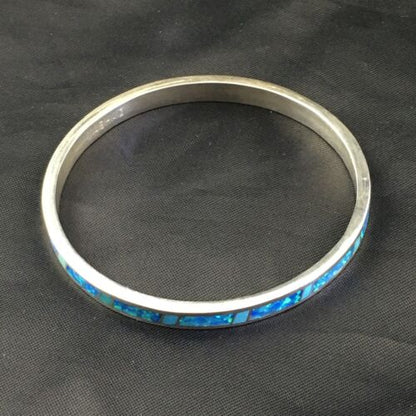 Navajo Blue Opal Inlay Bracelet | Sterling Silver | 8"  Bangle | Authentic Native American Handmade | 10195