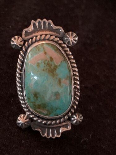 Native American Green Turquoise Ring | Navajo Sterling Silver | Sz 8 | 4139