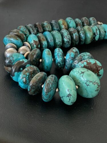 Navajo Pearls Sterling Silver Graduated Blue Chunky Turquoise Necklace | Authentic Native American | 22" | 01747