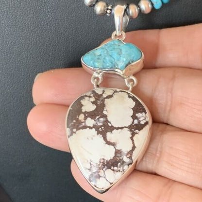 Men's Navajo Pearl Necklace Pendant | Sterling Silver | Blue Turquoise & Wild Horse Multi-Stone | 11756