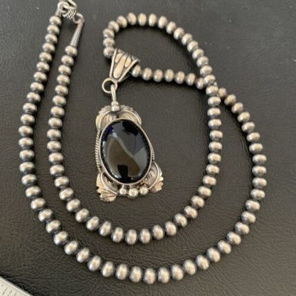 Native American Men's Pendant | Navajo Pearls | Sterling Silver Black Onyx Necklace | 10744