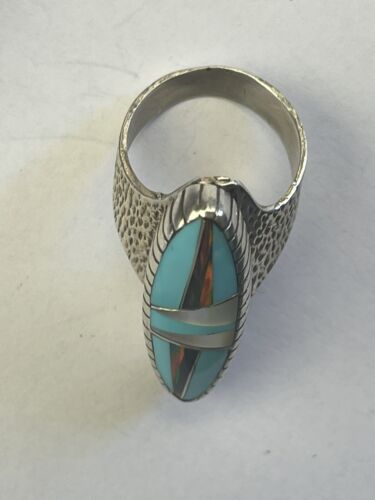 Southwestern Navajo Opal & Turquoise Inlay Ring | Sterling Silver | Sz 8 | 01615