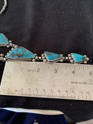 Navajo Lariat Necklace | Spiderweb Turquoise Pendant | Sterling Silver Navajo Pearls | 1187